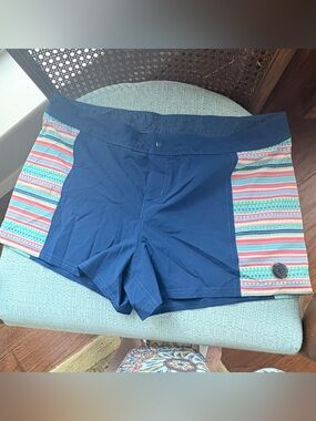 ROXY Navy Blue Board Shorts with Colorful Striped Side Panels Size 11